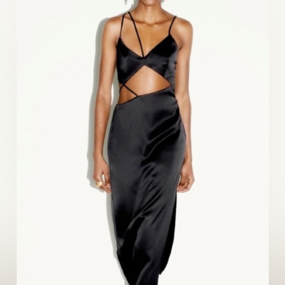 Zara cut out satin black dress! Size large fits small
